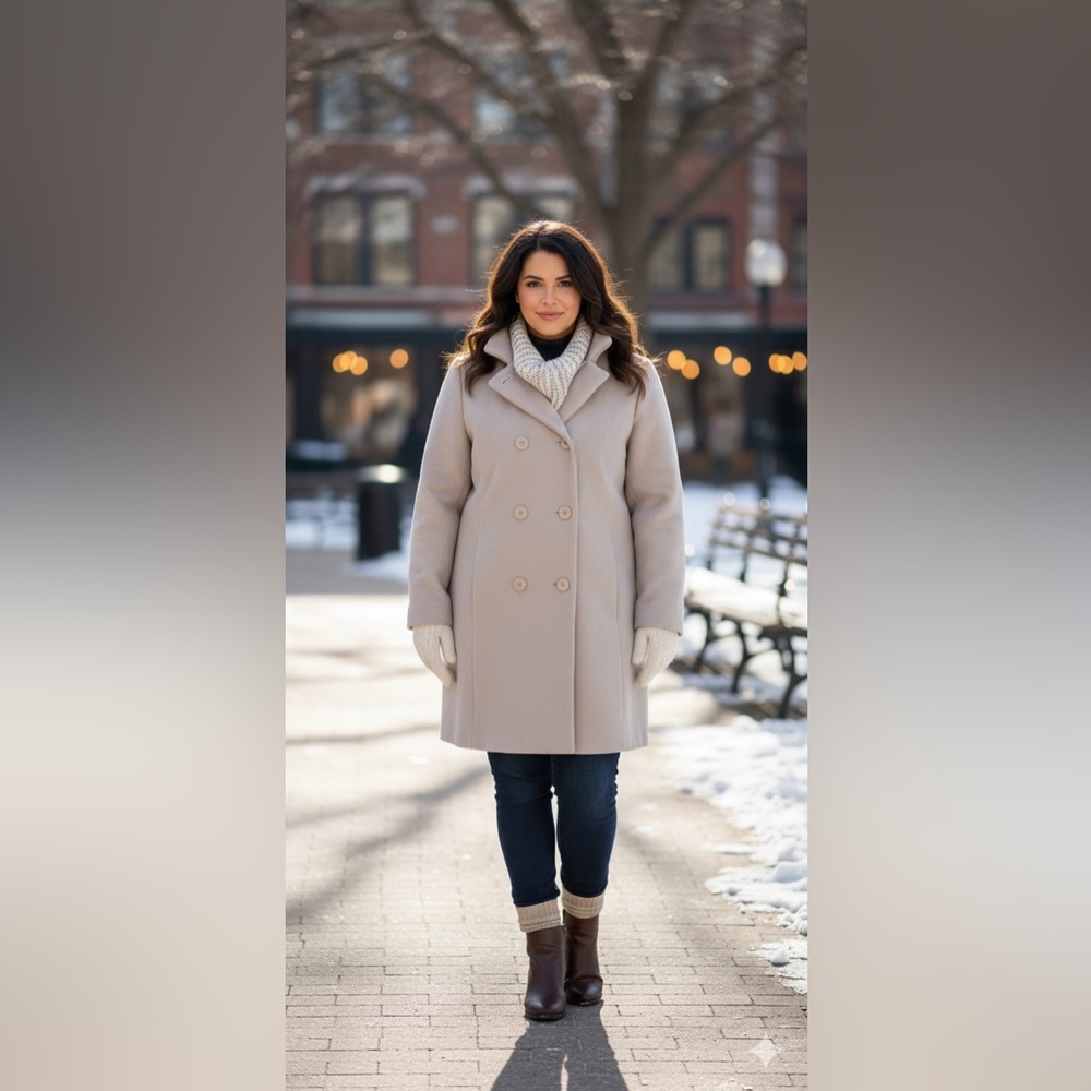 Tahari Wool Blend Funnel Neck Double Breasted Coat - Size 14